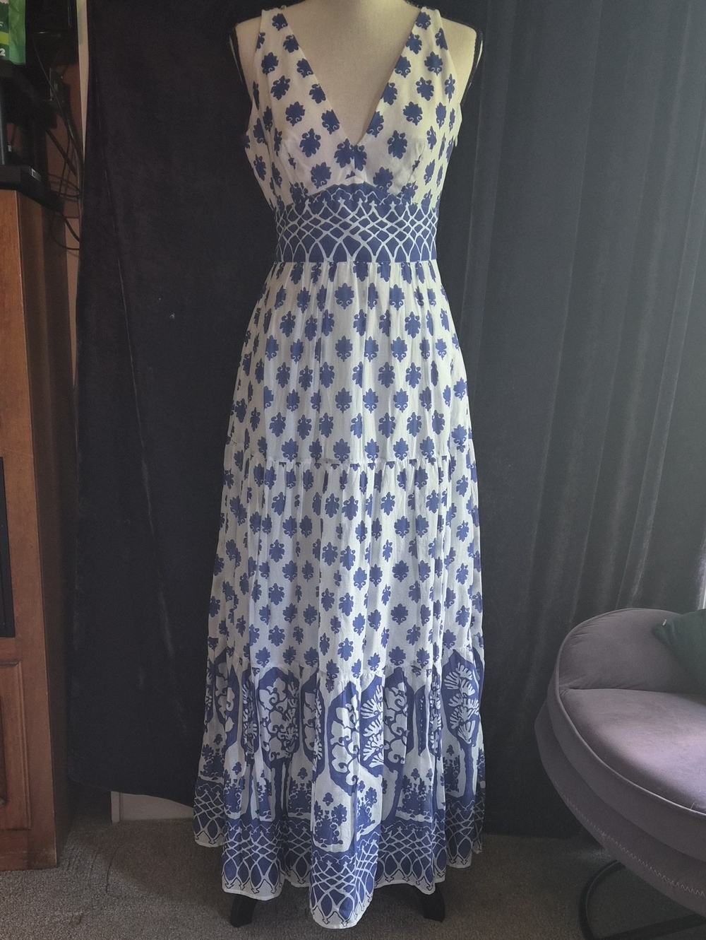NWT J. Crew Blue and White Floral Maxi Dress Sz 0